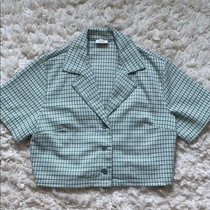 Brandy Melville green plaid button up top